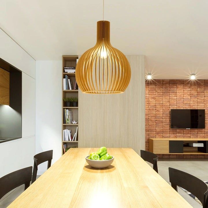 TimberGlow | Rustic Artisan Wooden Pendant Light Fixture for Kitchen Island 8