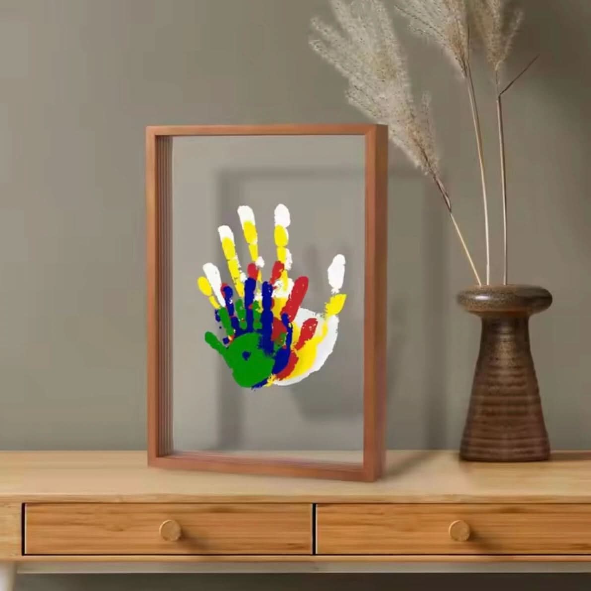 Rustic Wooden Baby Picture Frame with Handprint Art - Lusomart