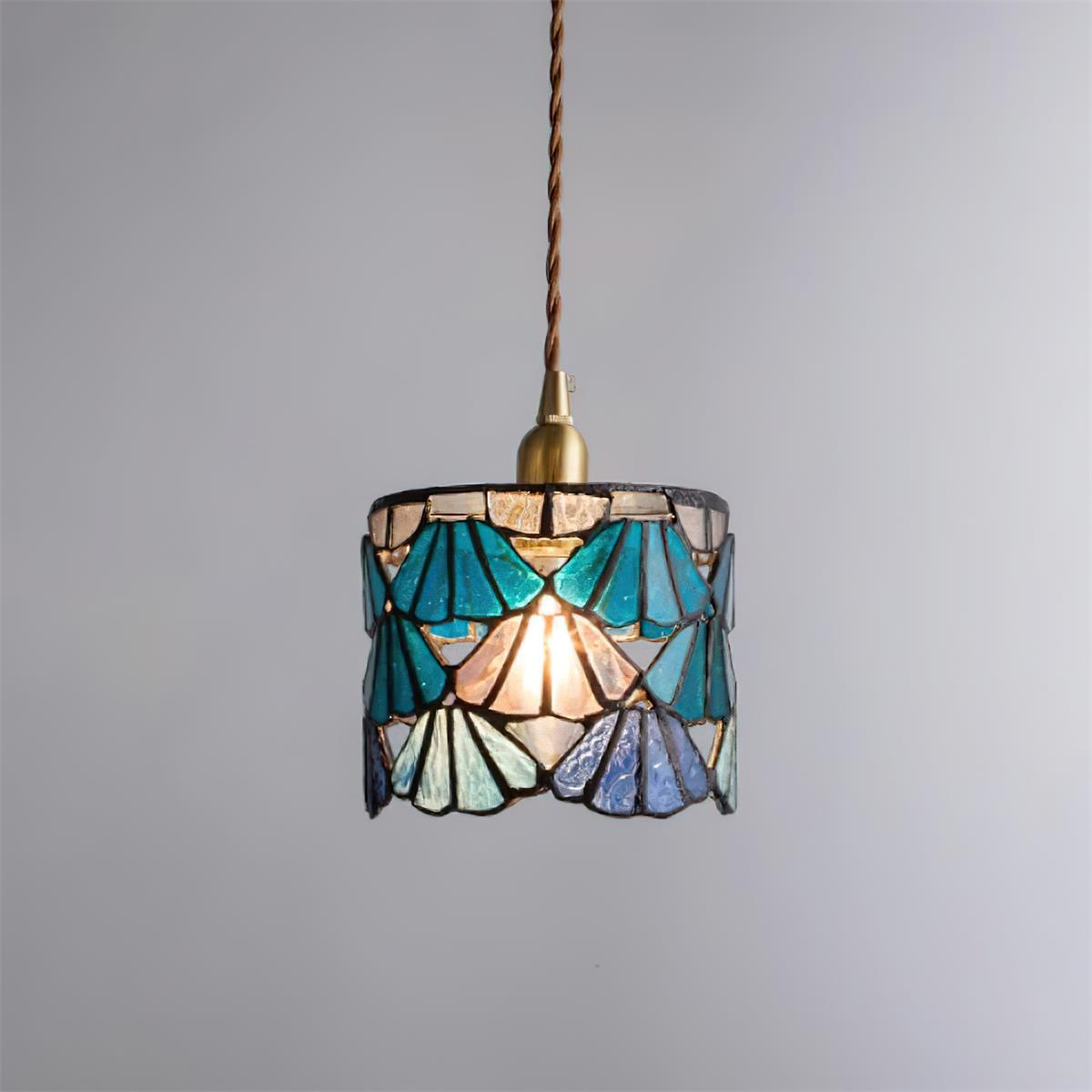 TizaGlass | Elegant Artistic Brass Tiffany Pendant Light Fixture 8