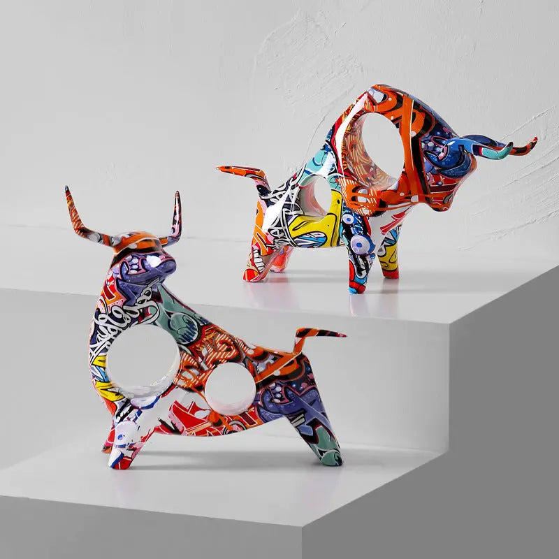 Colorful Street Art Bull Figurines - Lusomart