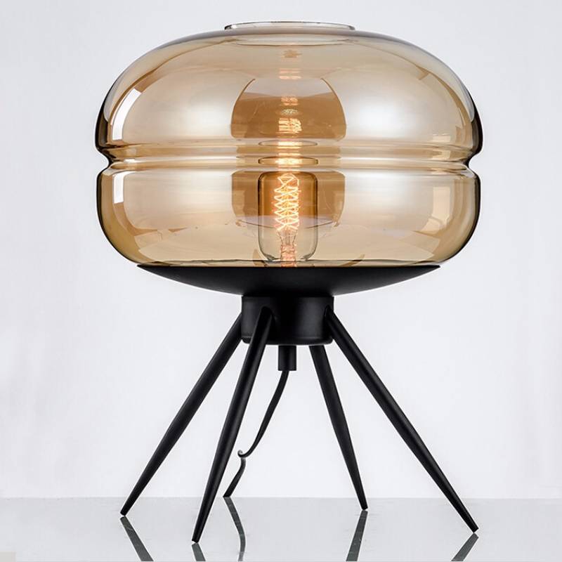 Sleek Black Glass Desk Lamp With Chic Metal Base