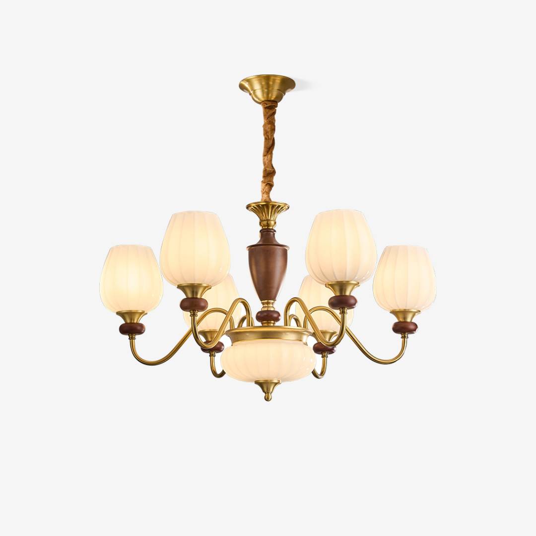 Luxury Gold Walnut Crystal Ceiling Lamp