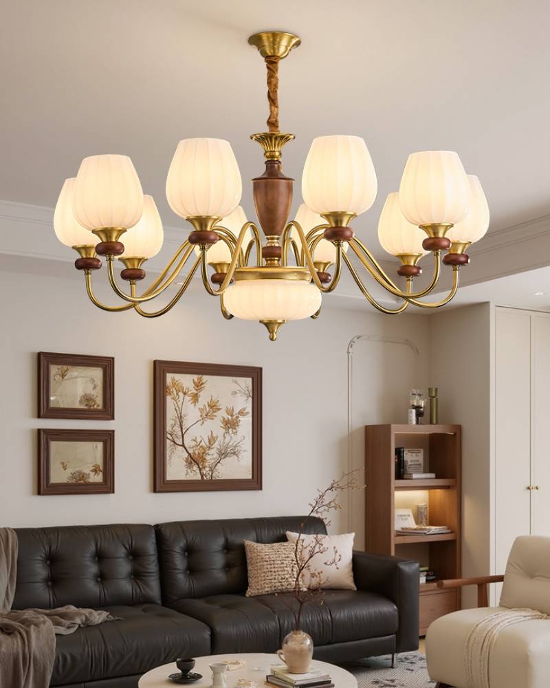 Luxury Gold Walnut Crystal Ceiling Lamp