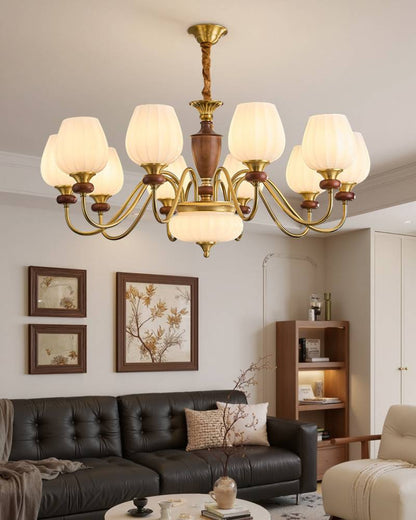 Luxury Gold Walnut Crystal Ceiling Lamp