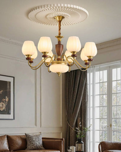 Luxury Gold Walnut Crystal Ceiling Lamp