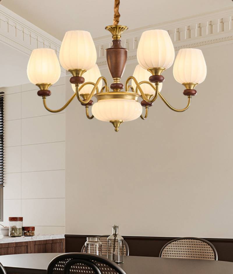 Luxury Gold Walnut Crystal Ceiling Lamp