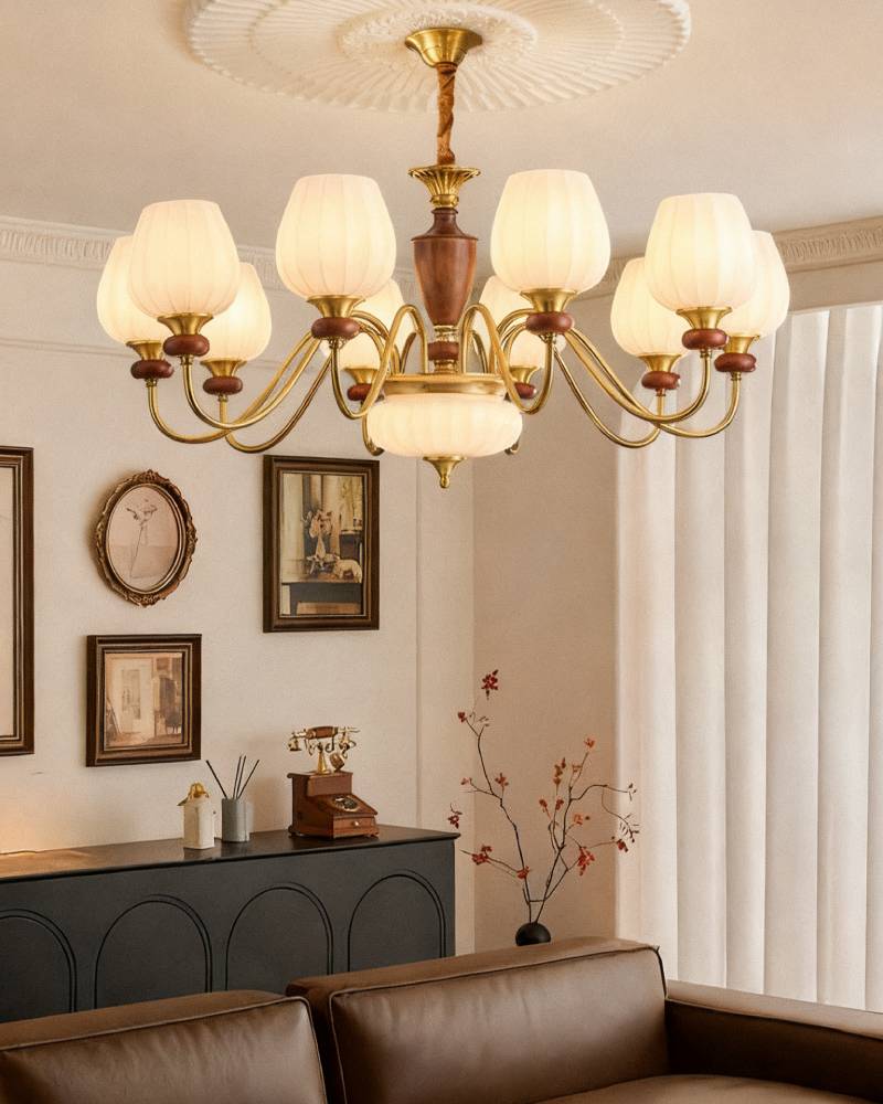 Luxury Gold Walnut Crystal Ceiling Lamp