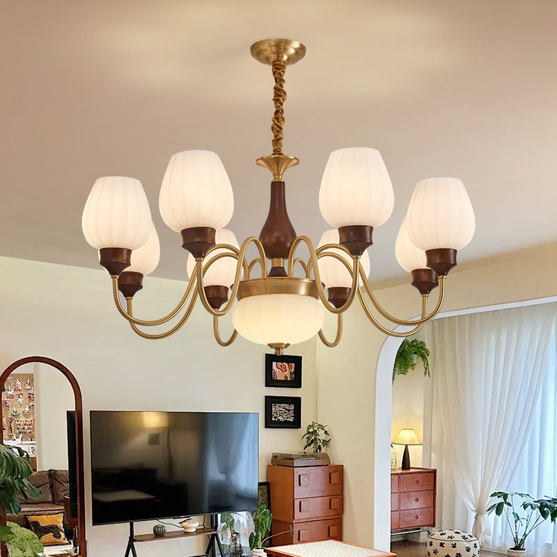 Luxury Gold Walnut Crystal Ceiling Lamp