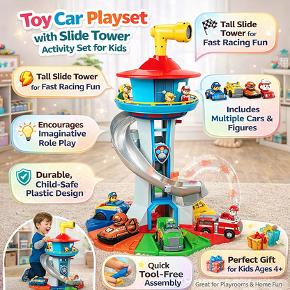 Fun Kids Play Tower Slide Car Adventure Playset