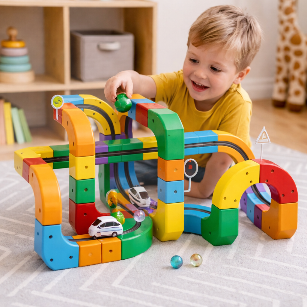 Fun Kids Building Blocks Marble Coaster Track Set - Lusomart