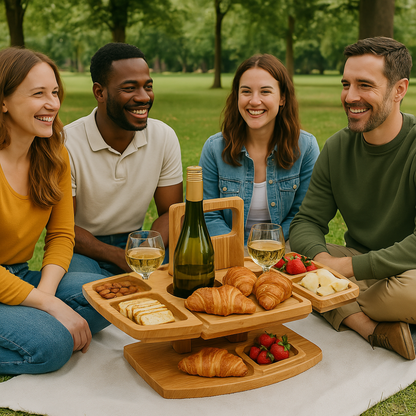 Outdoor Folding Wooden Picnic Table With Cup Holders