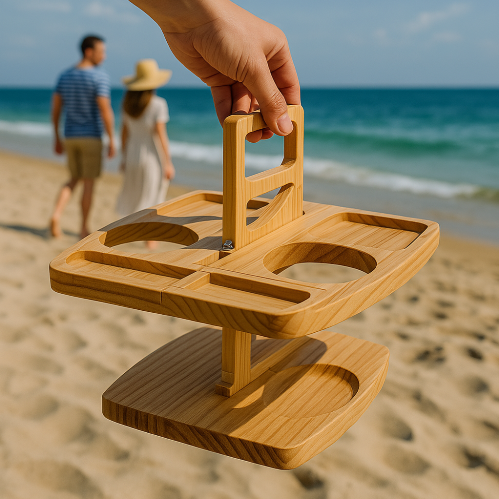 Outdoor Folding Wooden Picnic Table With Cup Holders
