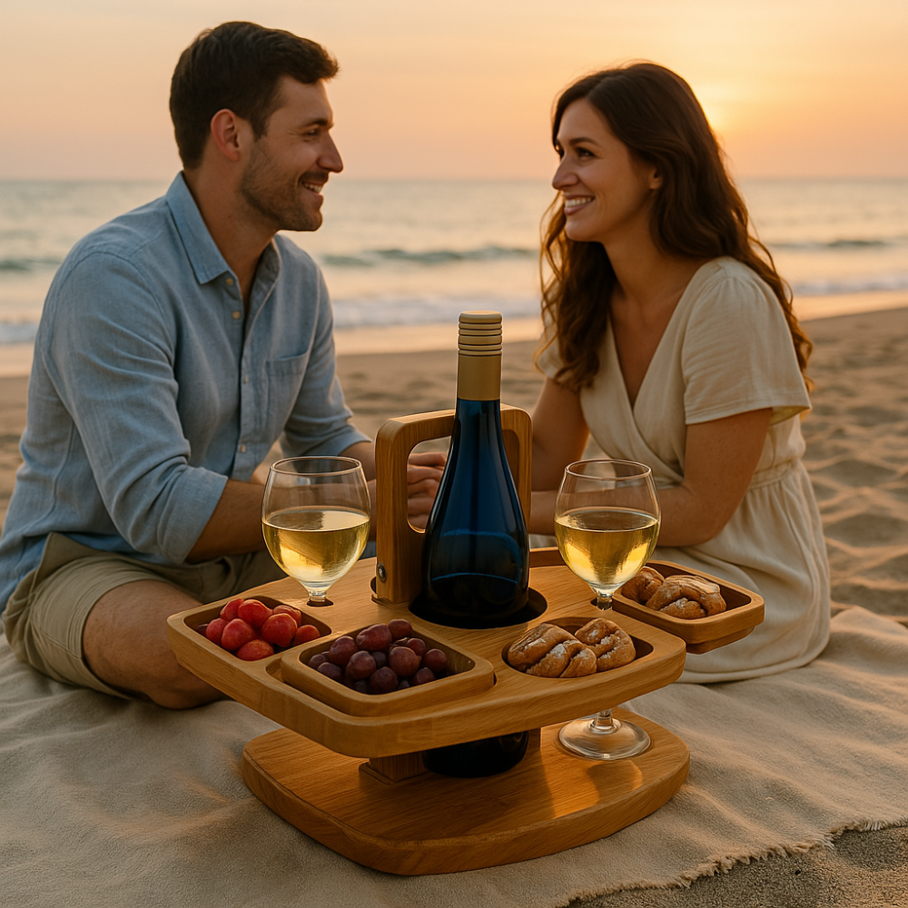Outdoor Folding Wooden Picnic Table With Cup Holders