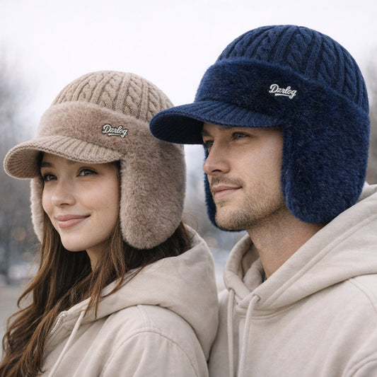 Warm Fleece Lined Beanie Hat with Earflaps - Lusomart
