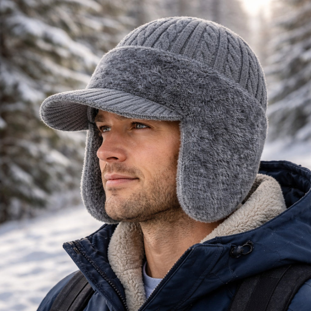 Warm Fleece Lined Beanie Hat with Earflaps