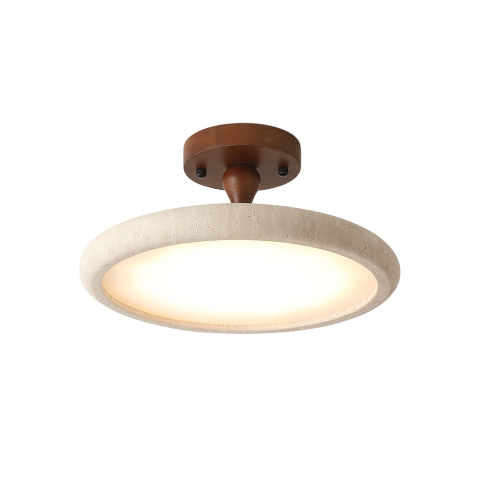 TravertineGlow | Elegant LED Flush Mount Ceiling Light with Walnut Accent 1