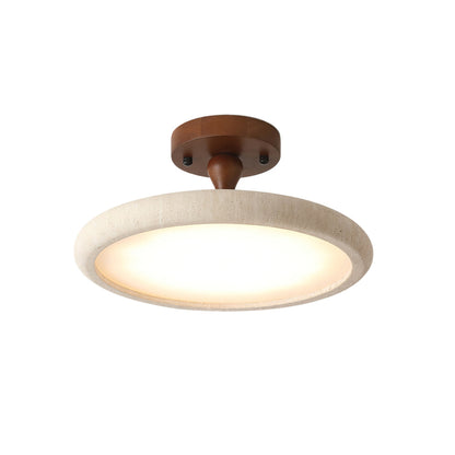 TravertineGlow | Elegant LED Flush Mount Ceiling Light with Walnut Accent 1