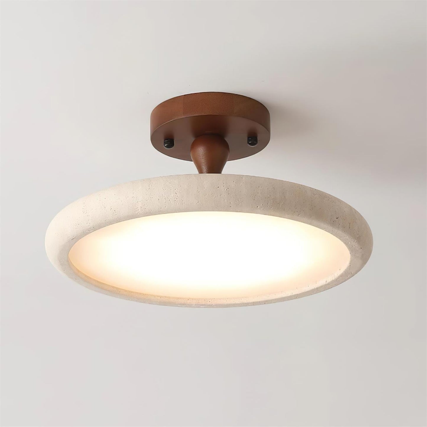 TravertineGlow | Elegant LED Flush Mount Ceiling Light with Walnut Accent 2