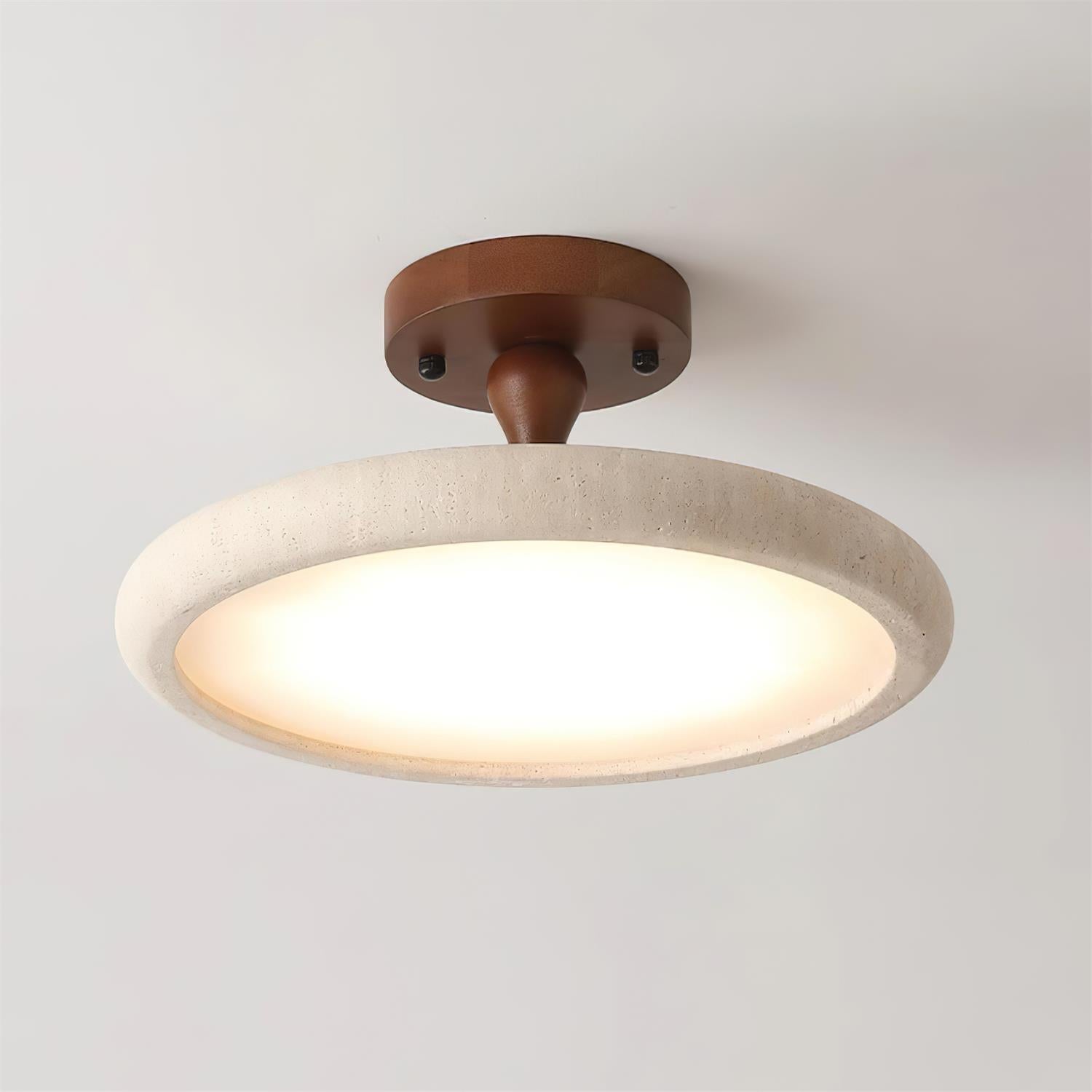 TravertineGlow | Elegant LED Flush Mount Ceiling Light with Walnut Accent 2