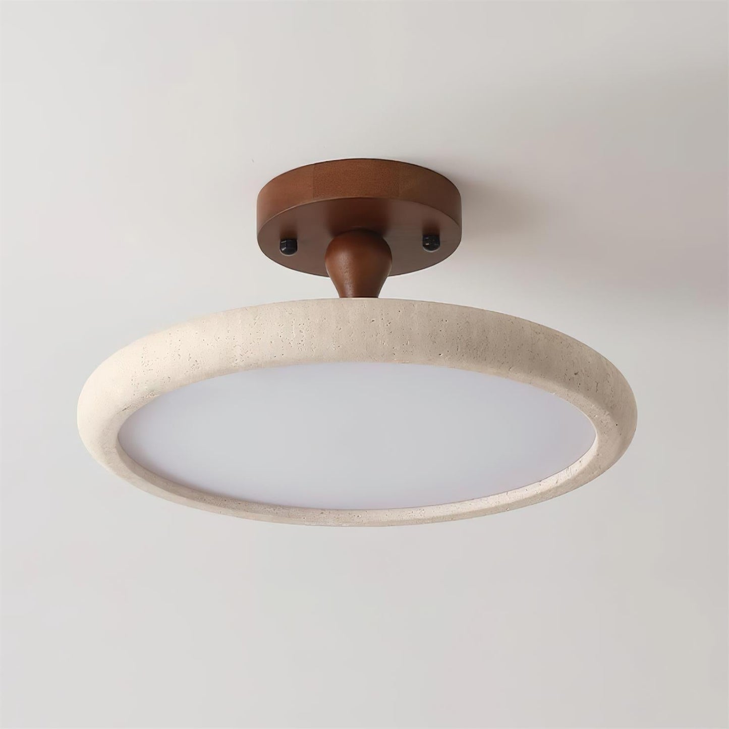 TravertineGlow | Elegant LED Flush Mount Ceiling Light with Walnut Accent 5
