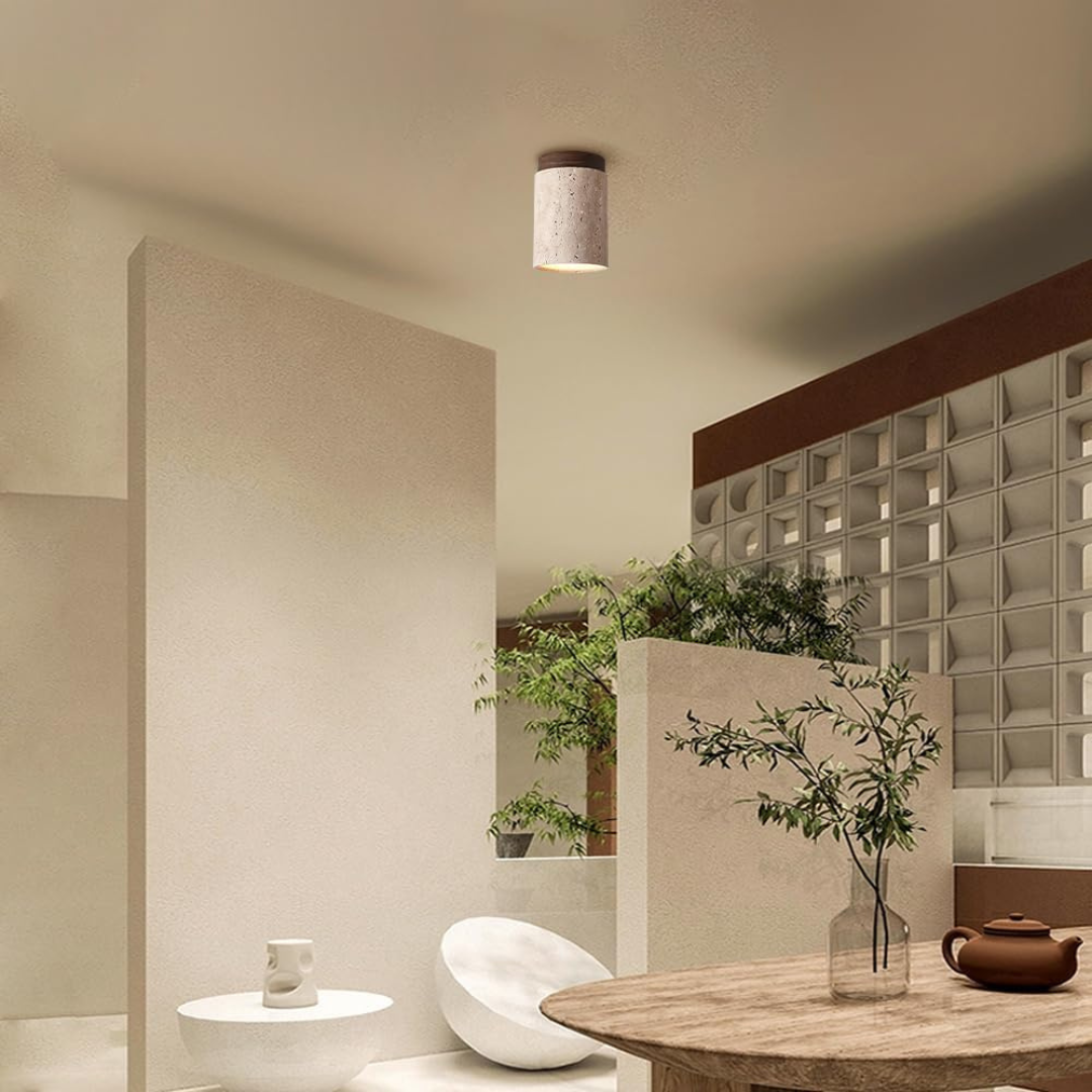 TravertineGlow | Elegant Minimalist Cylindrical Ceiling Lamp 2