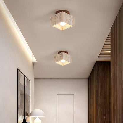 TravertineGlow | Elegant Natural Stone Flush Mount Ceiling Light Fixture 10
