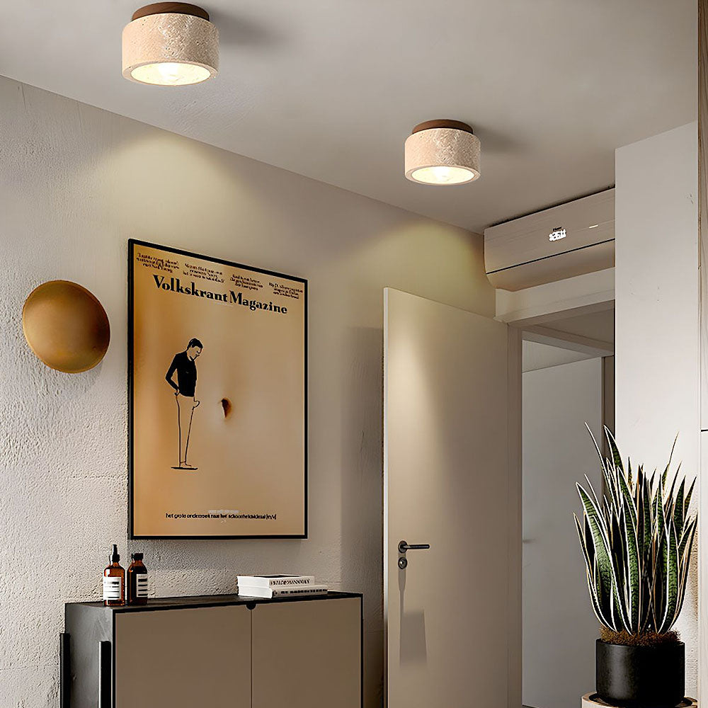 TravertineGlow | Elegant Natural Stone Flush Mount Ceiling Light Fixture 9
