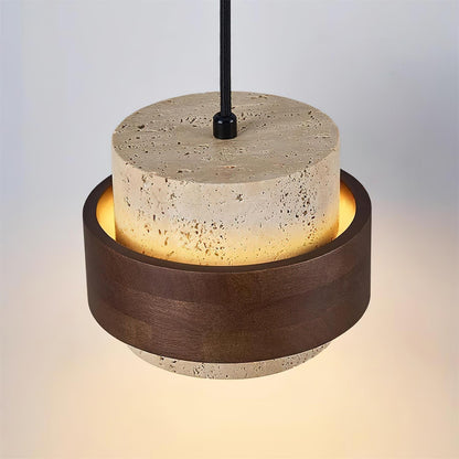 TravertineGlow | Elegant Natural Stone Wall Lamp with Wood Accent 4