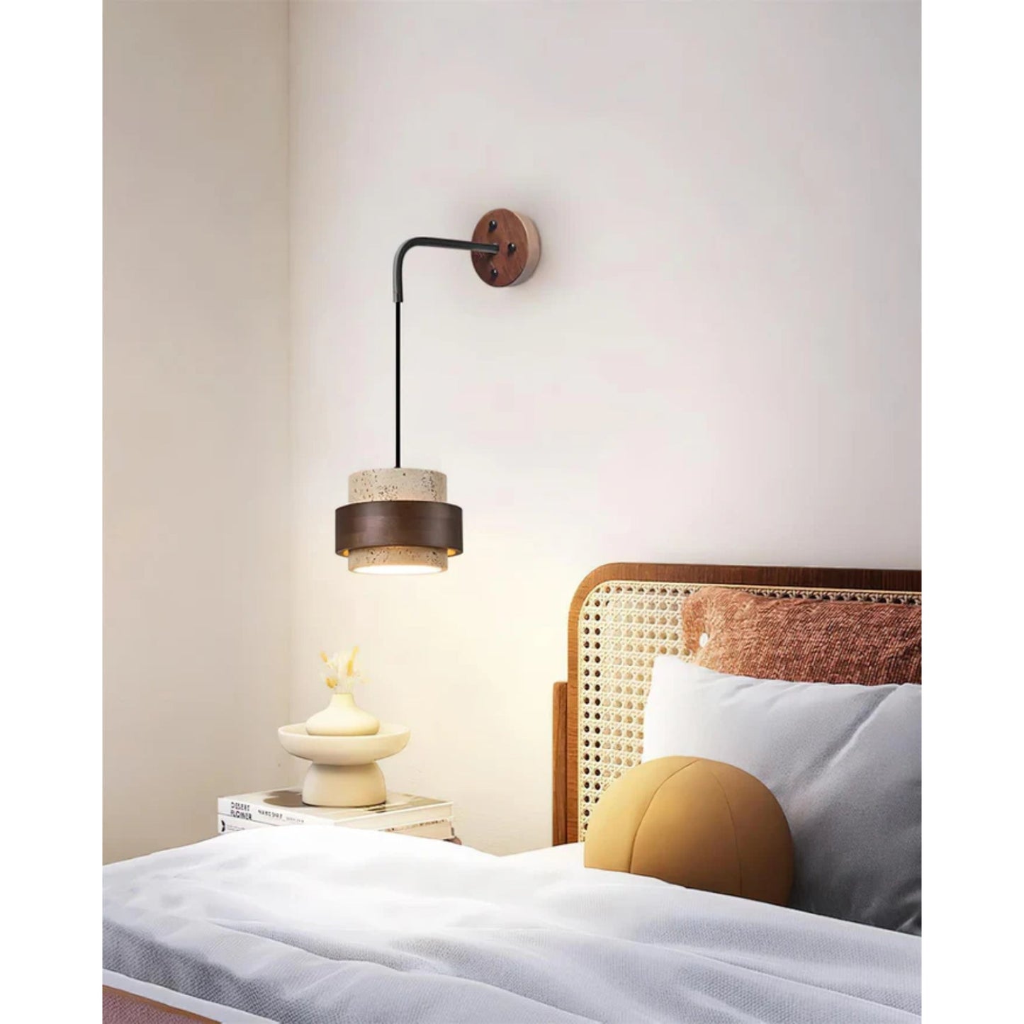 TravertineGlow | Elegant Natural Stone Wall Lamp with Wood Accent 6
