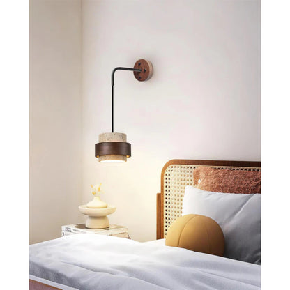 TravertineGlow | Elegant Natural Stone Wall Lamp with Wood Accent 6