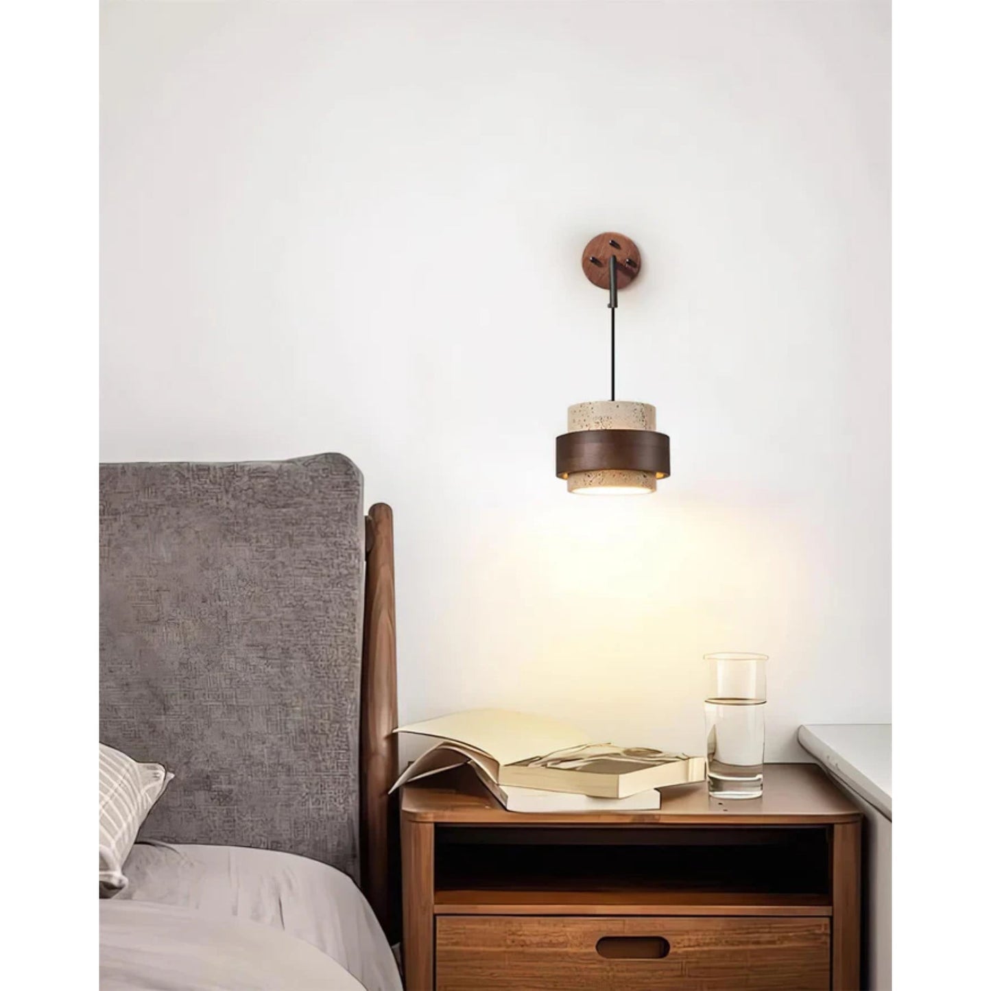 TravertineGlow | Elegant Natural Stone Wall Lamp with Wood Accent 7