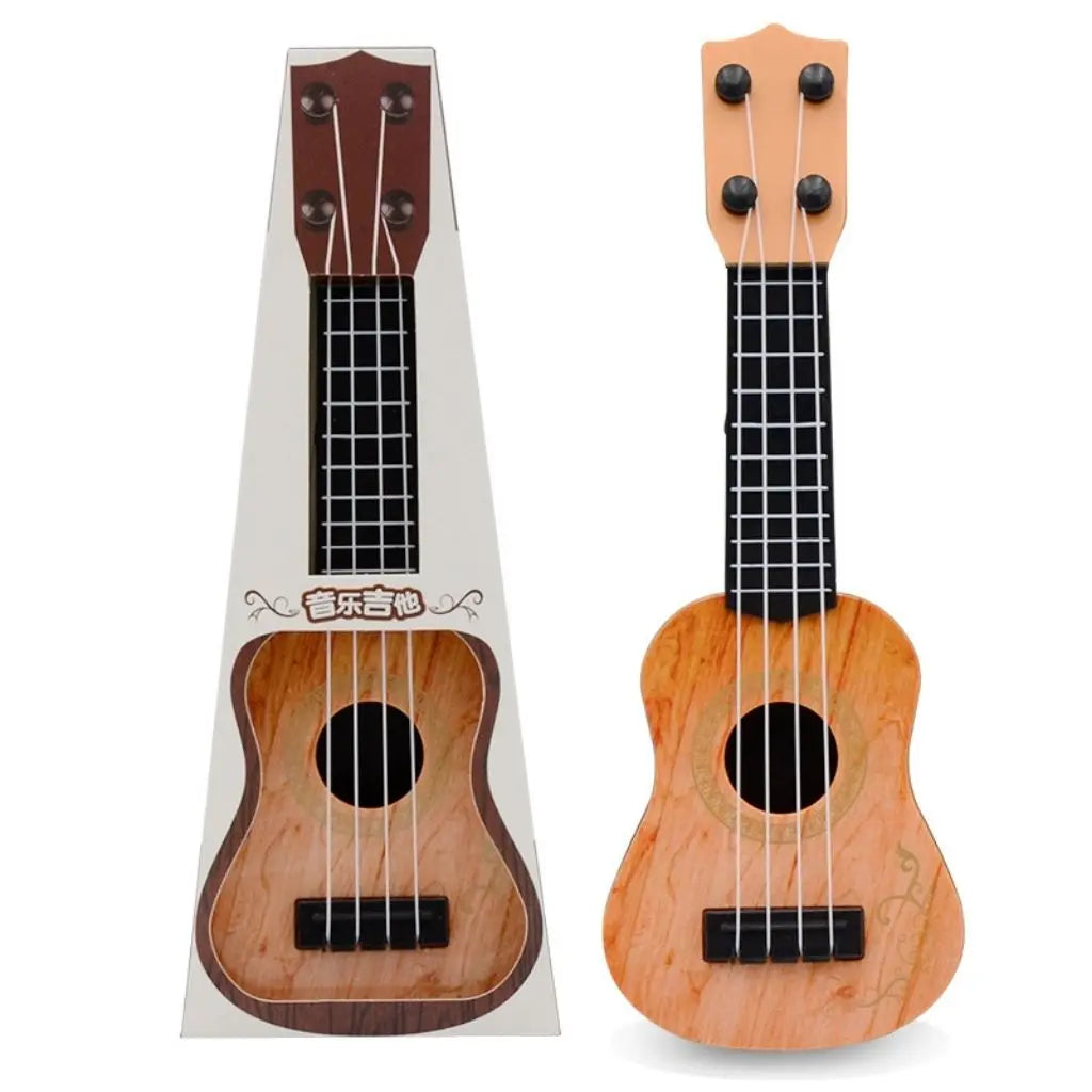 Trevi mini kids guitar toy with wood finish - 4 string children's musical instrument for toddlers 