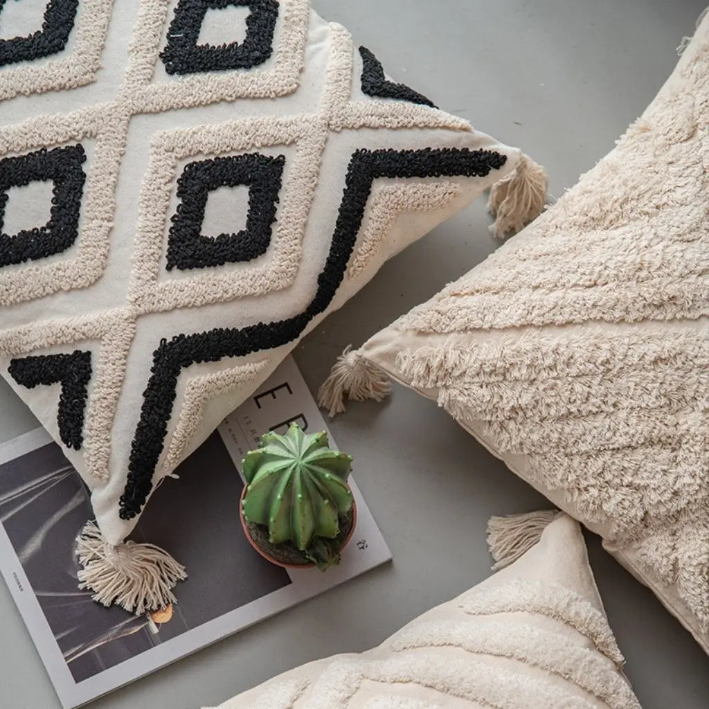 Tufted pillowcase showcasing diamond embroidery pattern with durable chemical fiber construction
