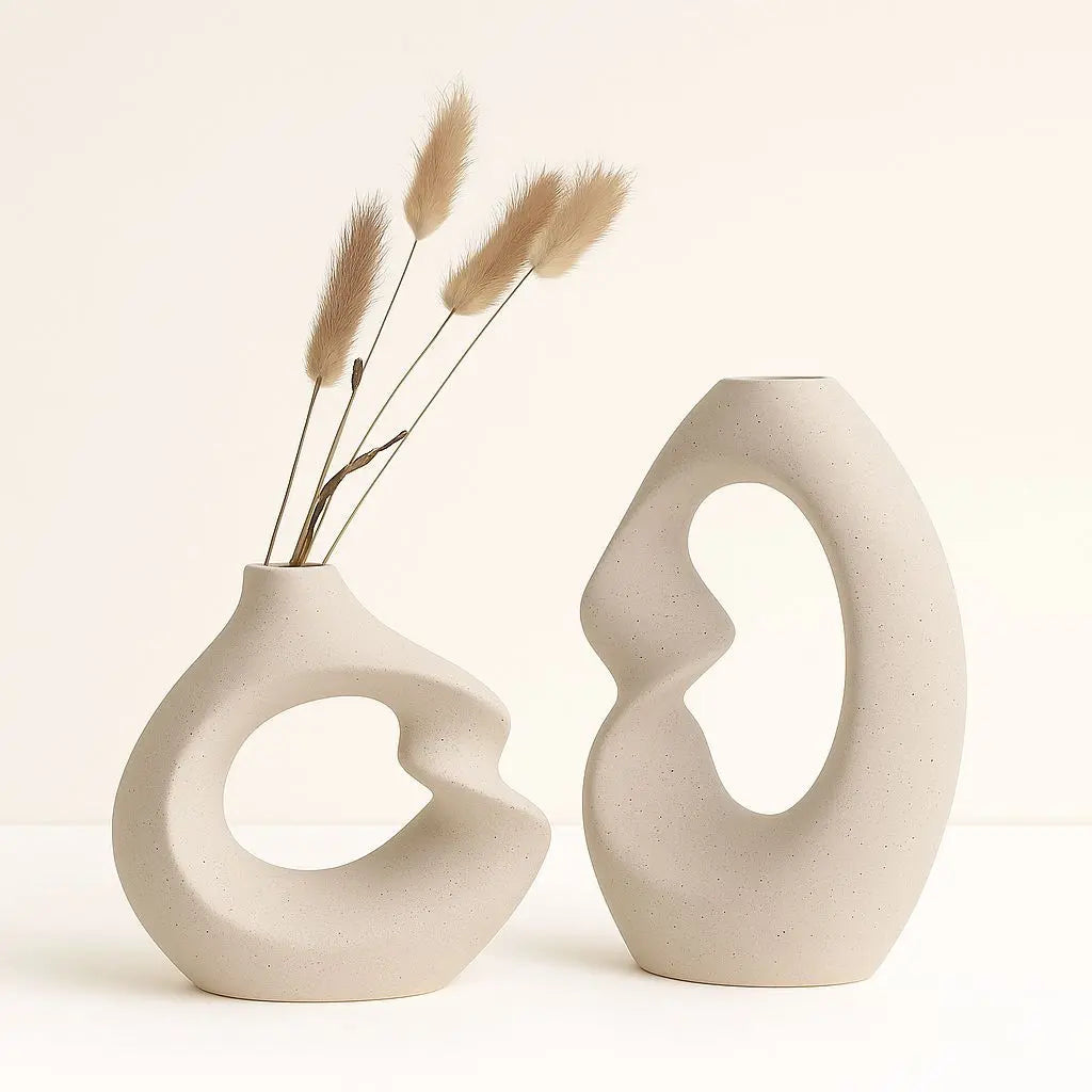 Rustic Woodland White Ceramic Vase Set - Lusomart