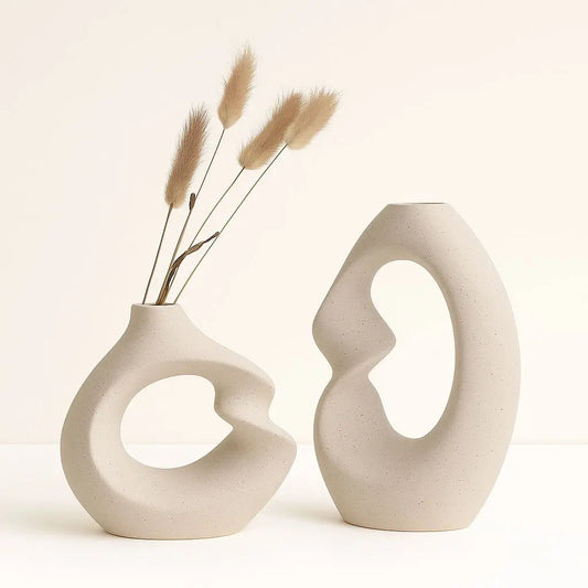 Rustic Woodland White Ceramic Vase Set - Lusomart