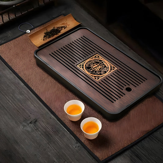 Natural Bamboo Tea Tray with Built-in Water Drain - Lusomart