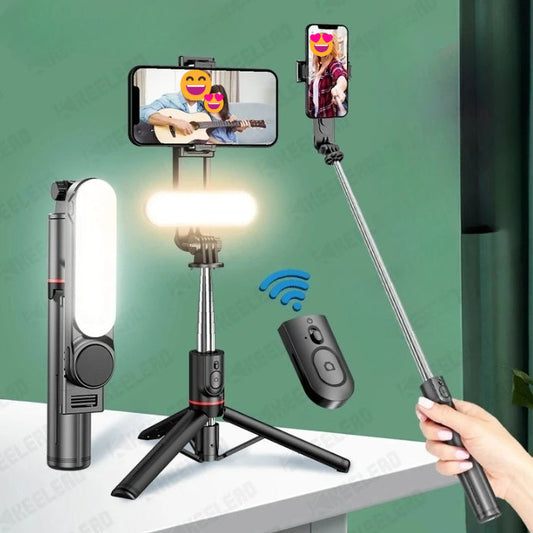 Compact Portable LED Selfie Stick Tripod with Comfort Grip - Lusomart