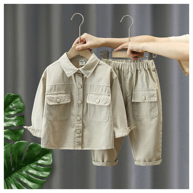 Unisex Kids' Outfit Set Cotton Jacket and Pants Beige Green 0-7 Years 1