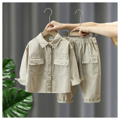 Unisex Kids' Outfit Set Cotton Jacket and Pants Beige Green 0-7 Years 1