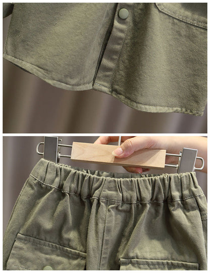 Unisex Kids' Outfit Set Cotton Jacket and Pants Beige Green 0-7 Years 2