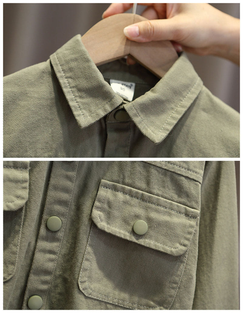 Unisex Kids' Outfit Set Cotton Jacket and Pants Beige Green 0-7 Years 4