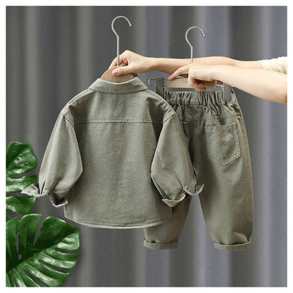 Unisex Kids' Outfit Set Cotton Jacket and Pants Beige Green 0-7 Years 5