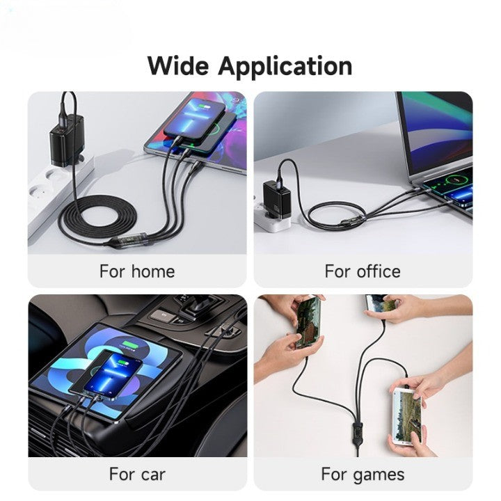 Universal 3-in-1 Fast Charging Cable with Digital Display – 66W Power for All Devices 1