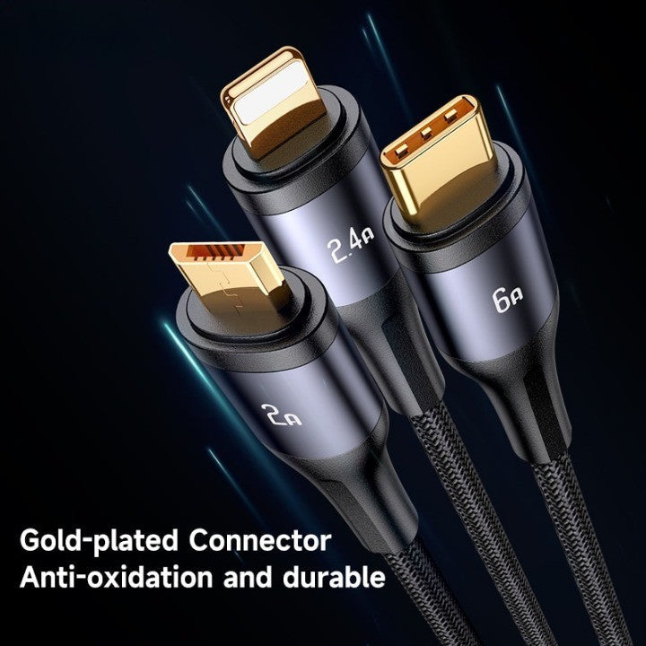 Universal 3-in-1 Fast Charging Cable with Digital Display – 66W Power for All Devices 3