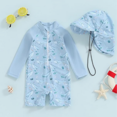 Sun Safe Baby Swimwear Set with Matching Cap - Lusomart