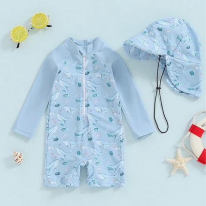 Sun Safe Baby Swimwear Set with Matching Cap - Lusomart