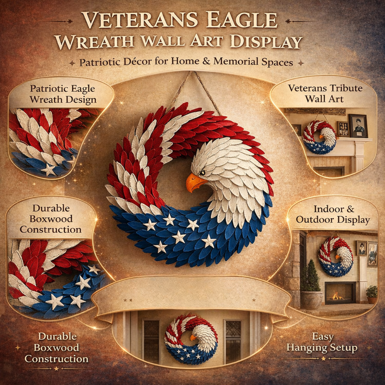 Patriotic Eagle Wreath Wooden Wall Decor