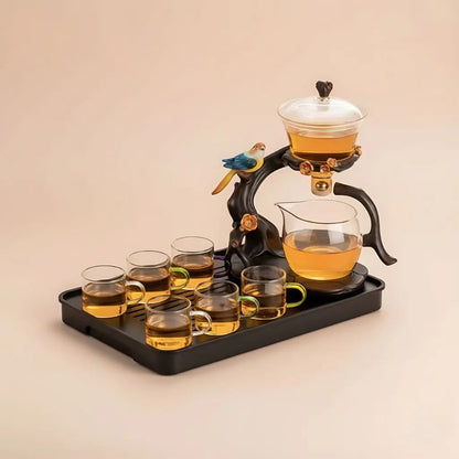 Colorful Bird Shaped Glass Tea Set with Tray - Lusomart