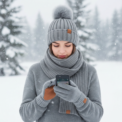 Cold Weather Knit Beanie Scarf Insulated Gloves Set
