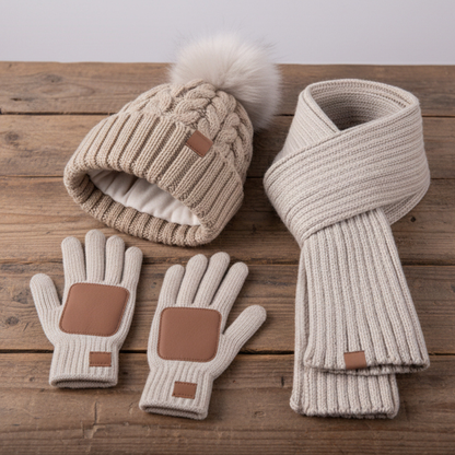 Cold Weather Knit Beanie Scarf Insulated Gloves Set